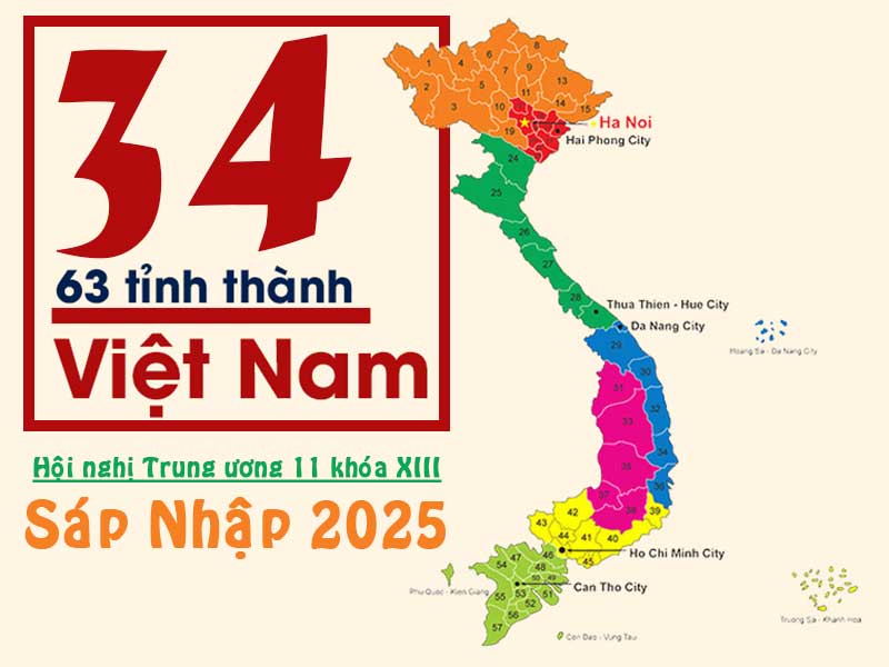 Bản đồ 34 tỉnh thành tại Việt Nam